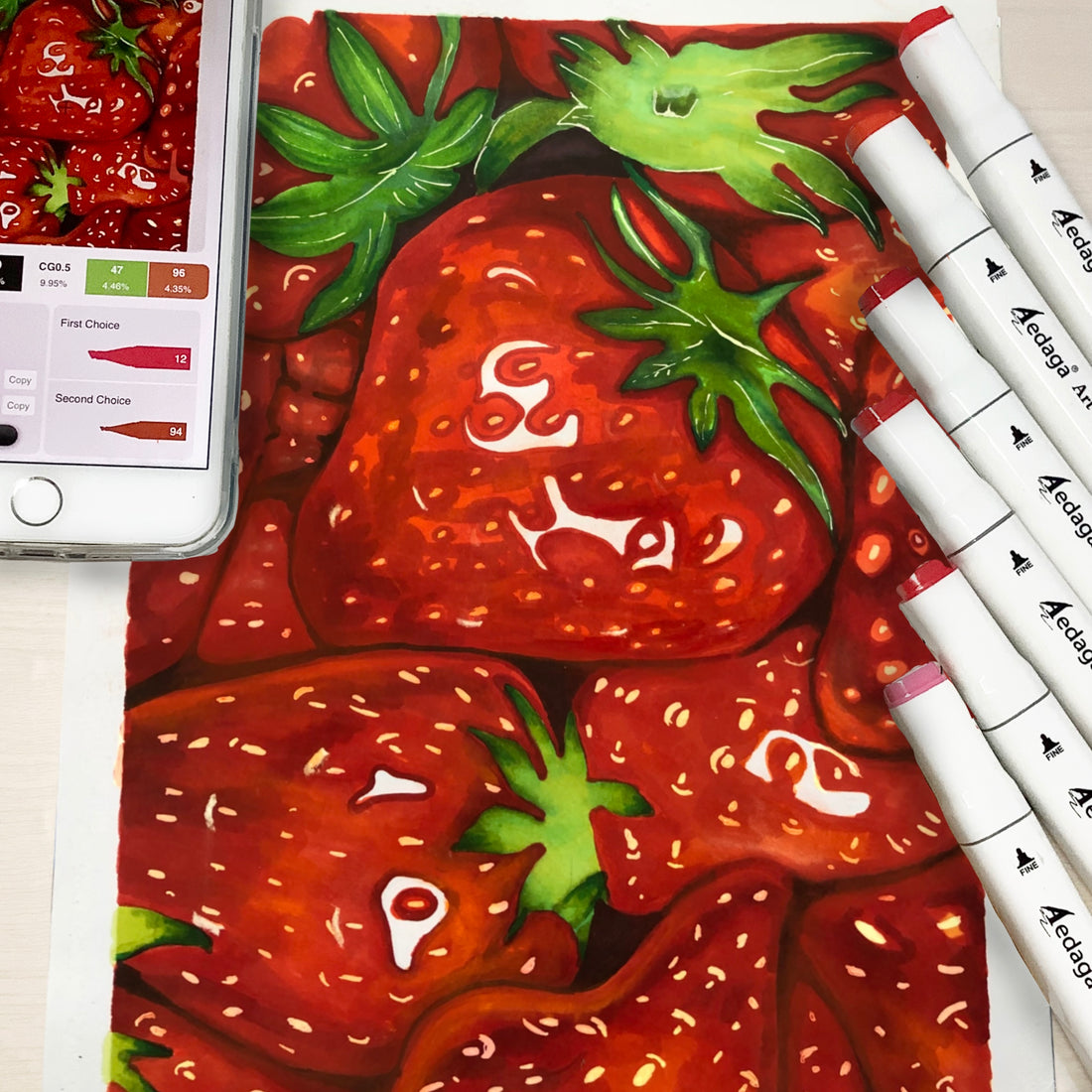 Bright colors are perfect for drawing red strawberries.