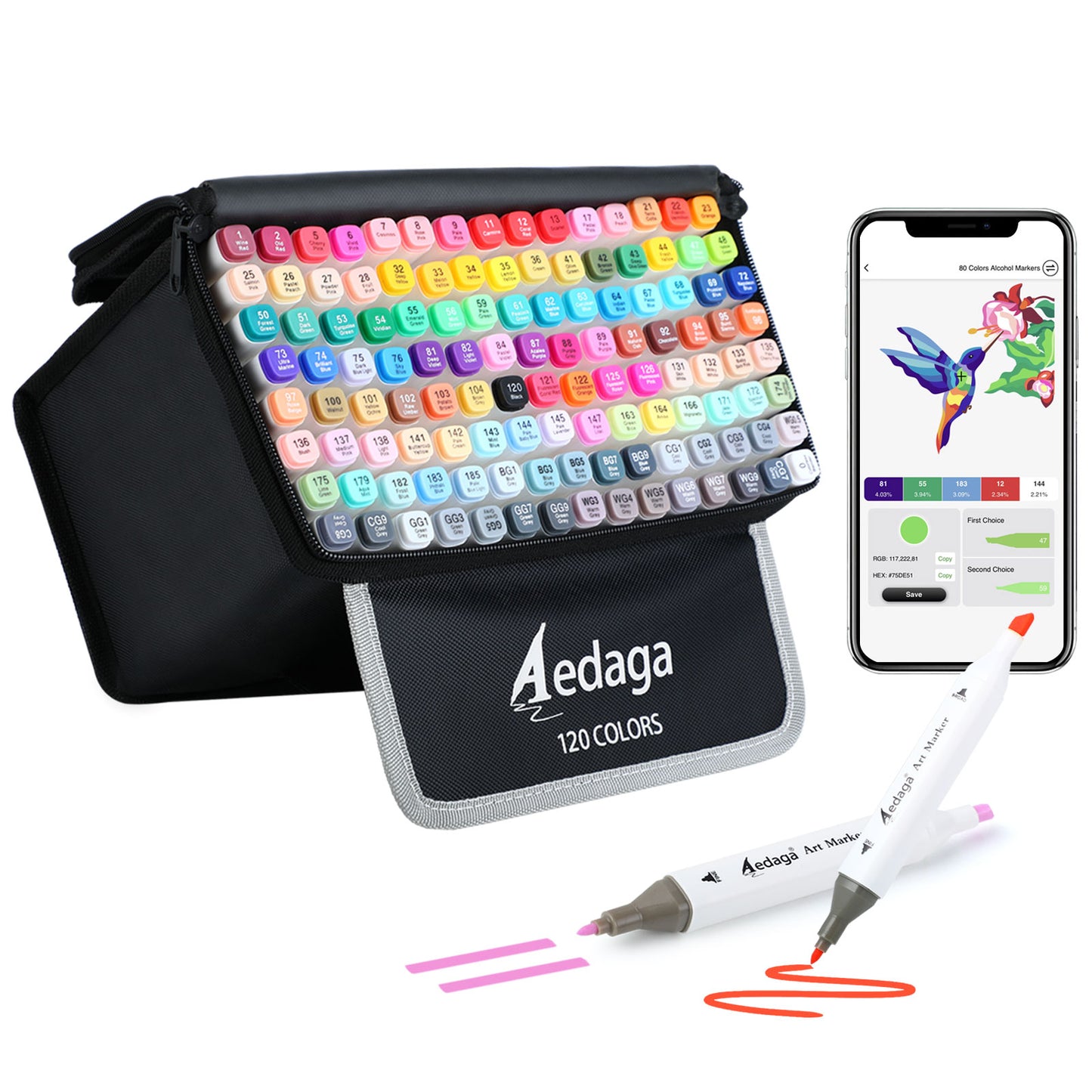 Aedaga 120 Colors Alcohol Markers with Free App