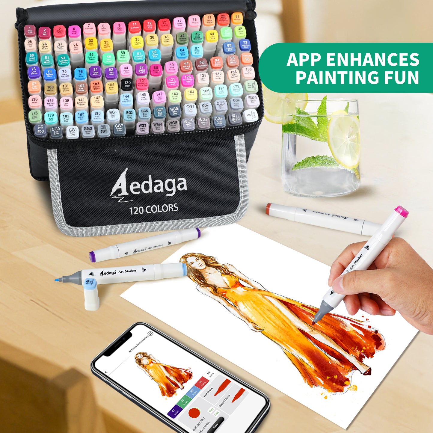 Aedaga 120 Colors Alcohol Markers with Free App