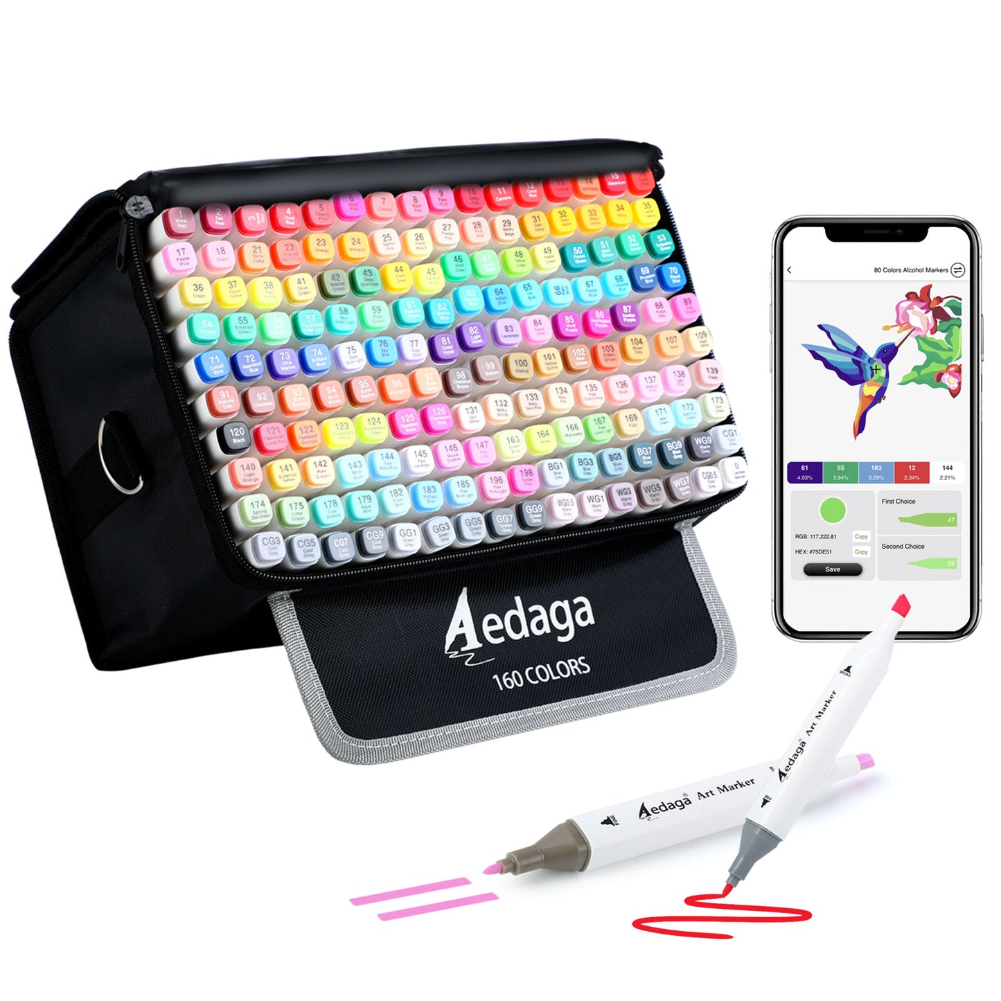 Aedaga 160 Colors Alcohol Markers with Free App