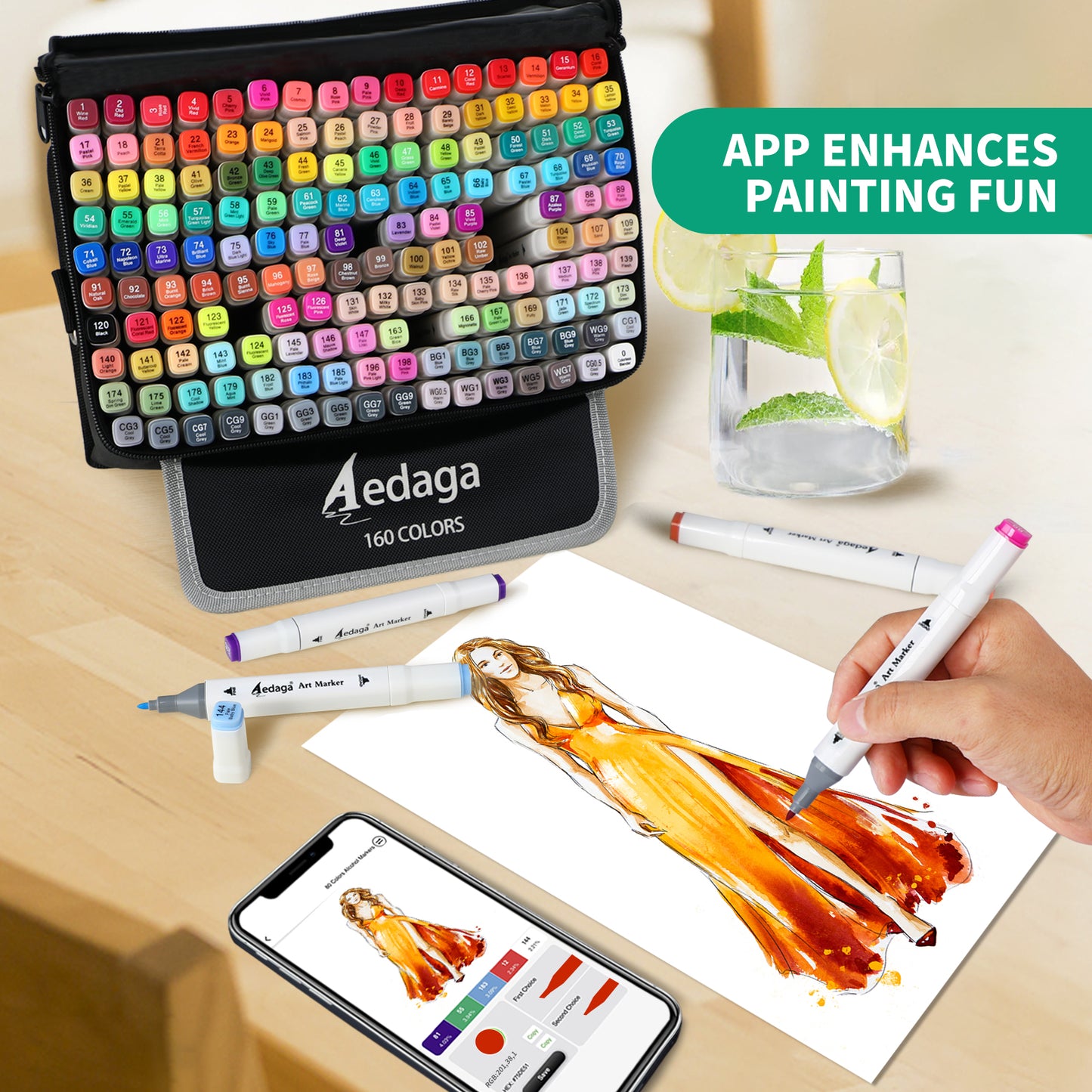 Aedaga 160 Colors Alcohol Markers with Free App