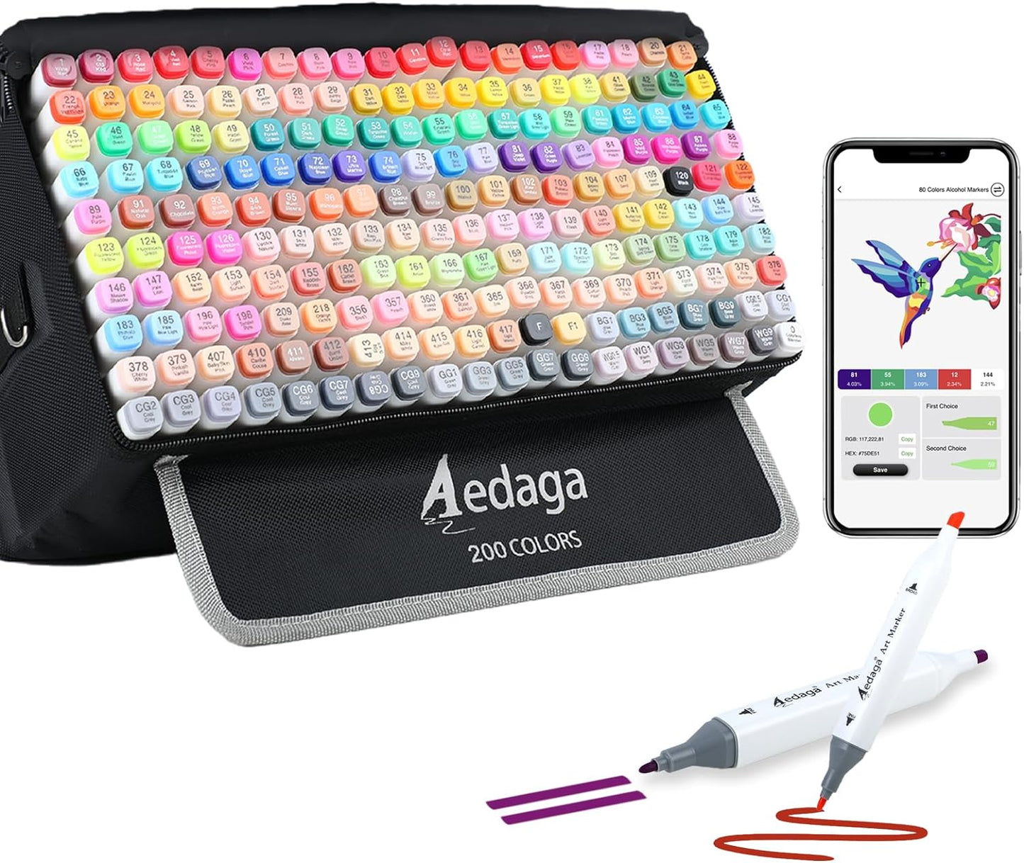 Aedaga 200 Colors Alcohol Markers with Free App