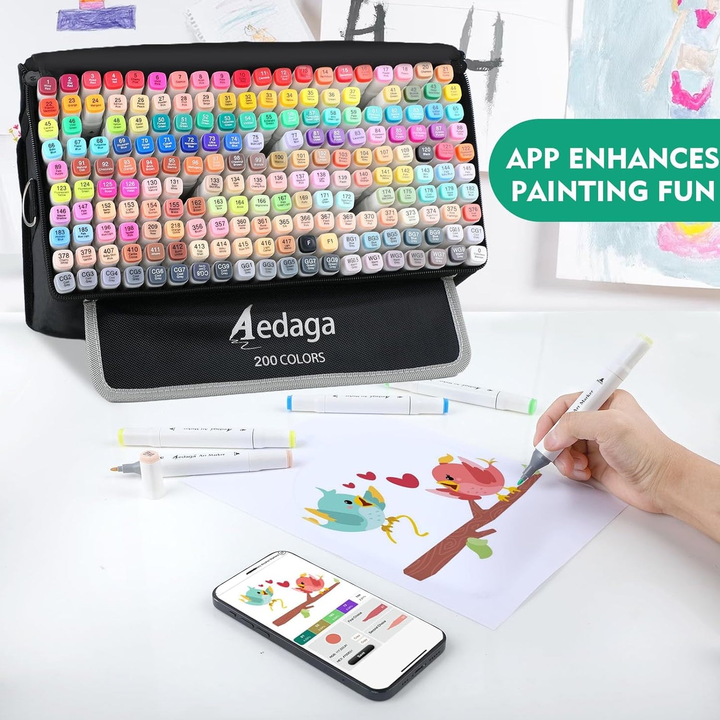 Aedaga 200 Colors Alcohol Markers with Free App