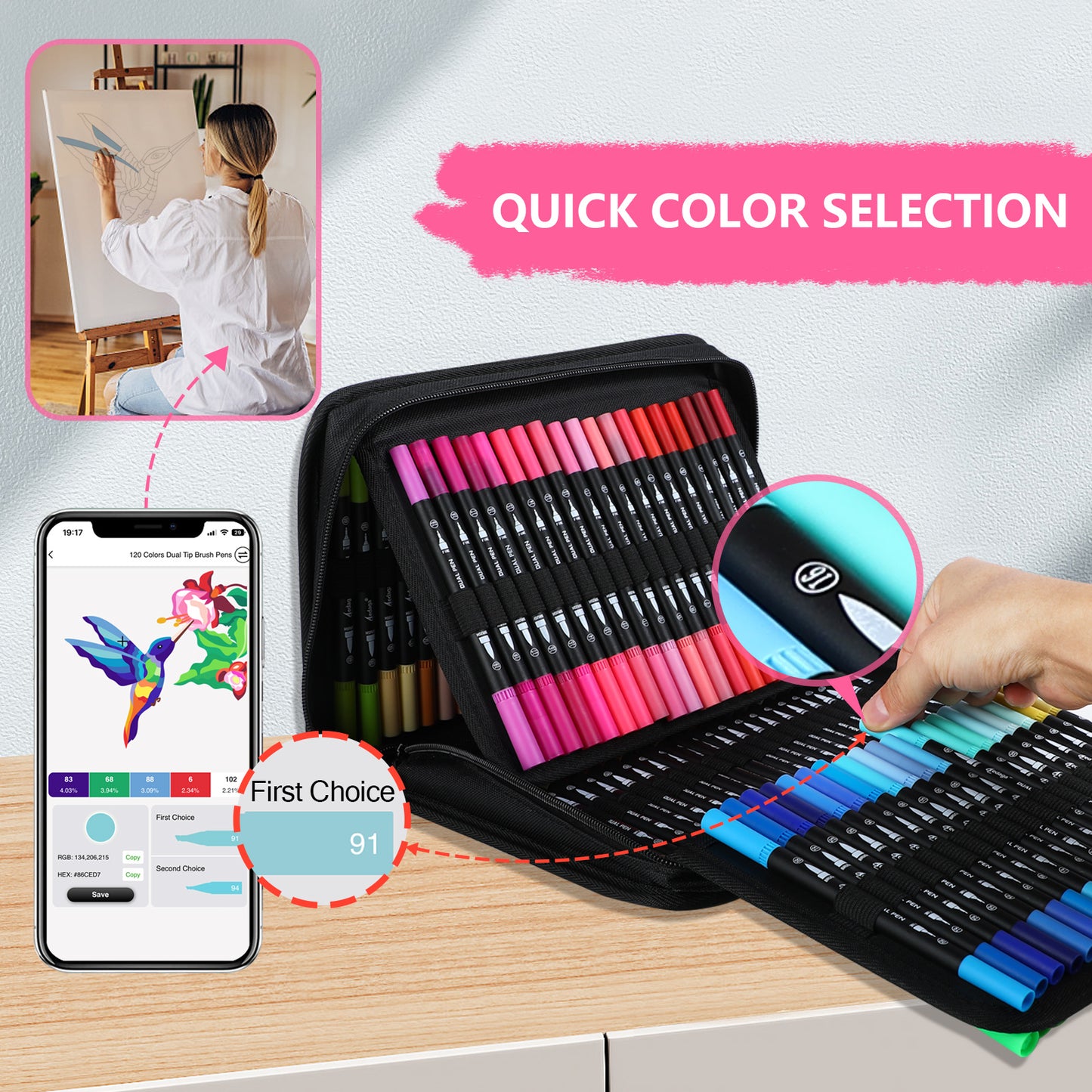 120 Colors Numbered Dual Tip Brush Pens with Free App