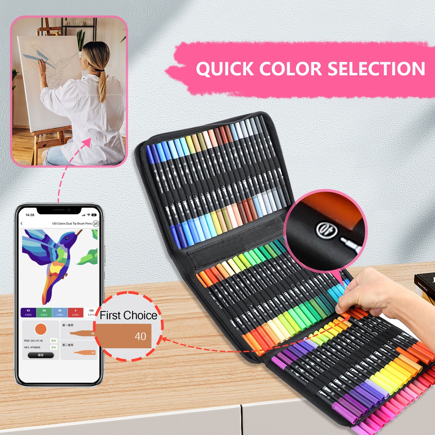 80 Colors Numbered Dual Tip Brush Pens with Free App