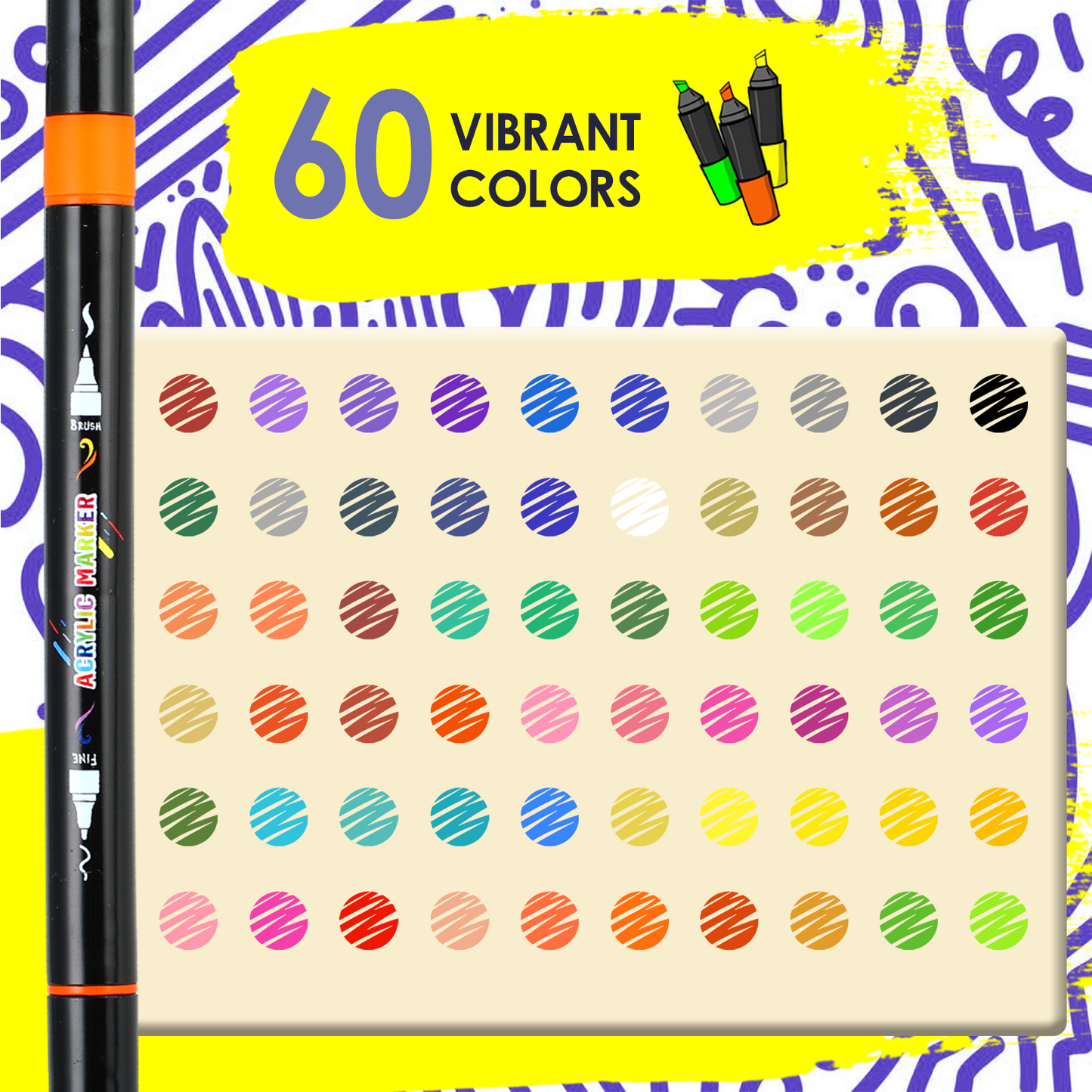 60 Colors Acrylic Paint Pens