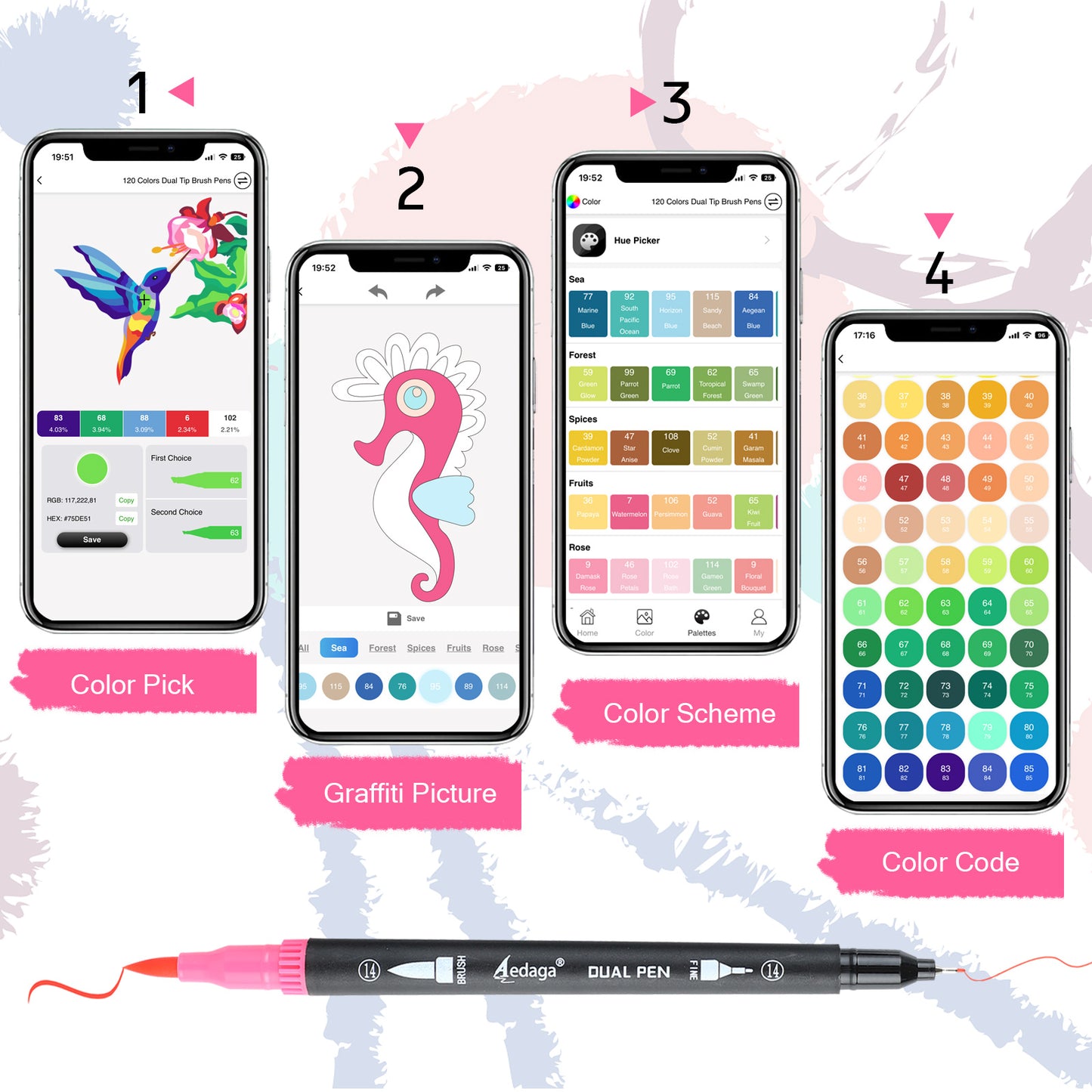 120 Colors Numbered Dual Tip Brush Pens with Free App