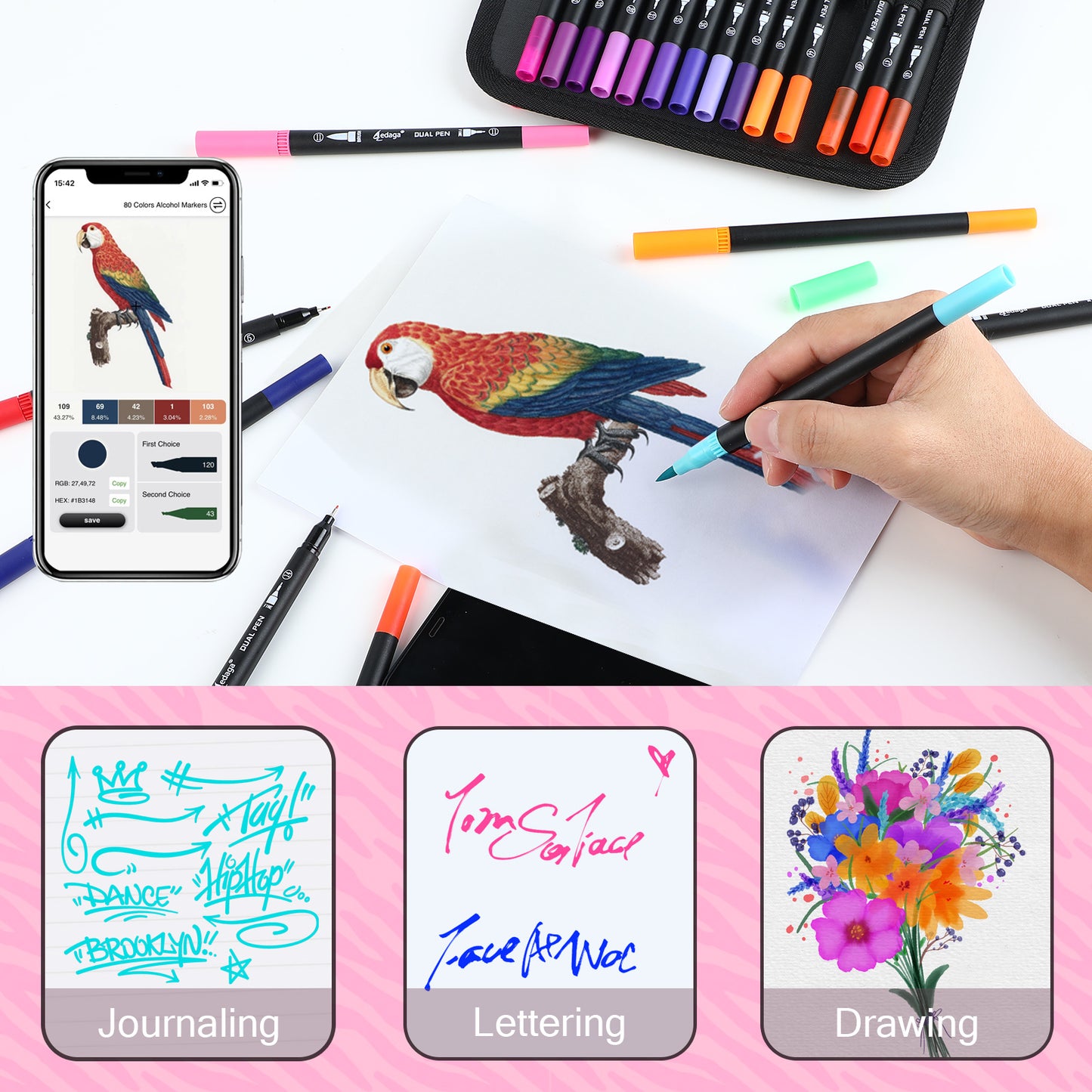 100 Colors Numbered Dual Tip Brush Pens with Free App