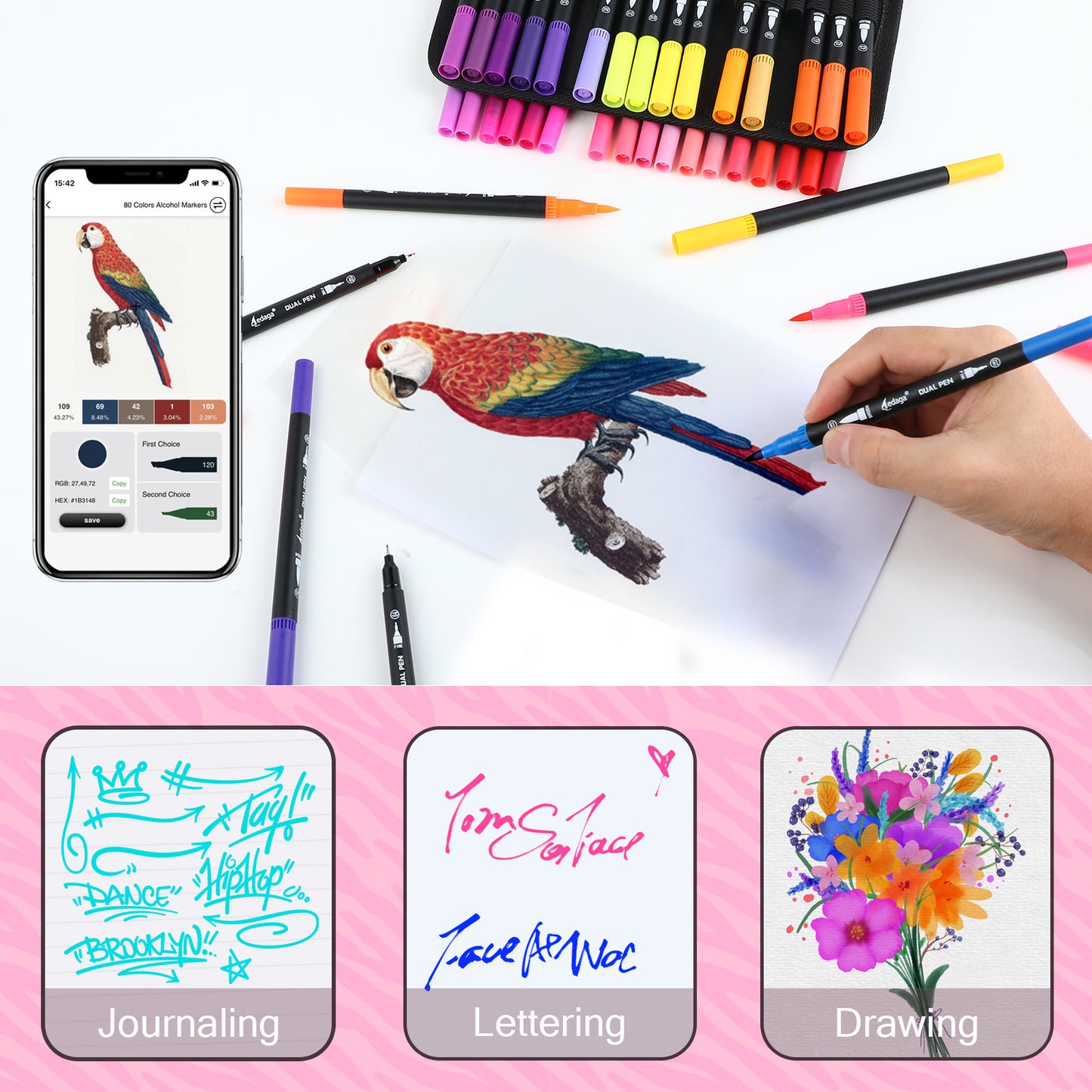 80 Colors Numbered Dual Tip Brush Pens with Free App