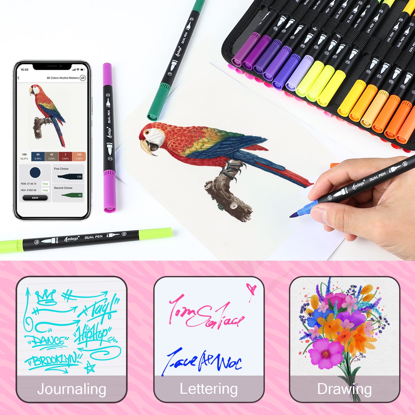 120 Colors Numbered Dual Tip Brush Pens with Free App