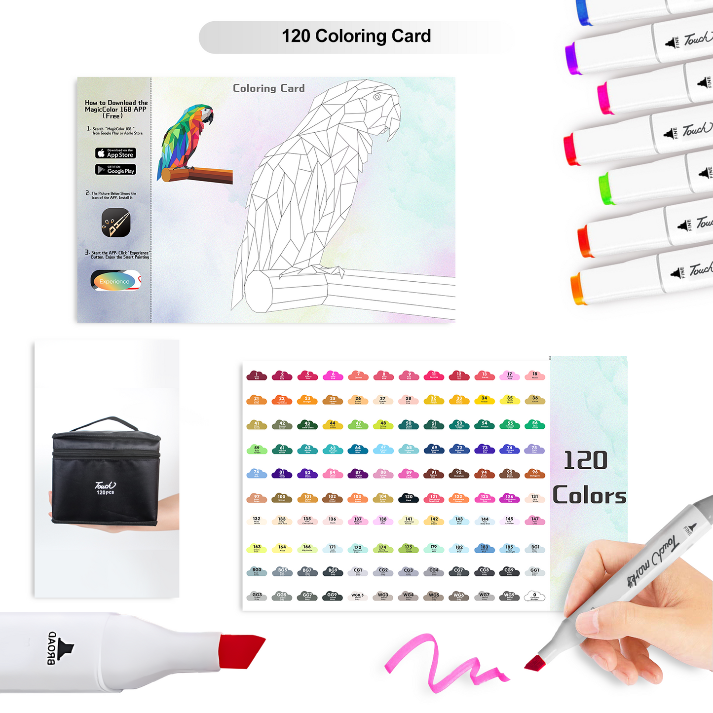 120 Colors Alcohol Markers with Free APP for Coloring