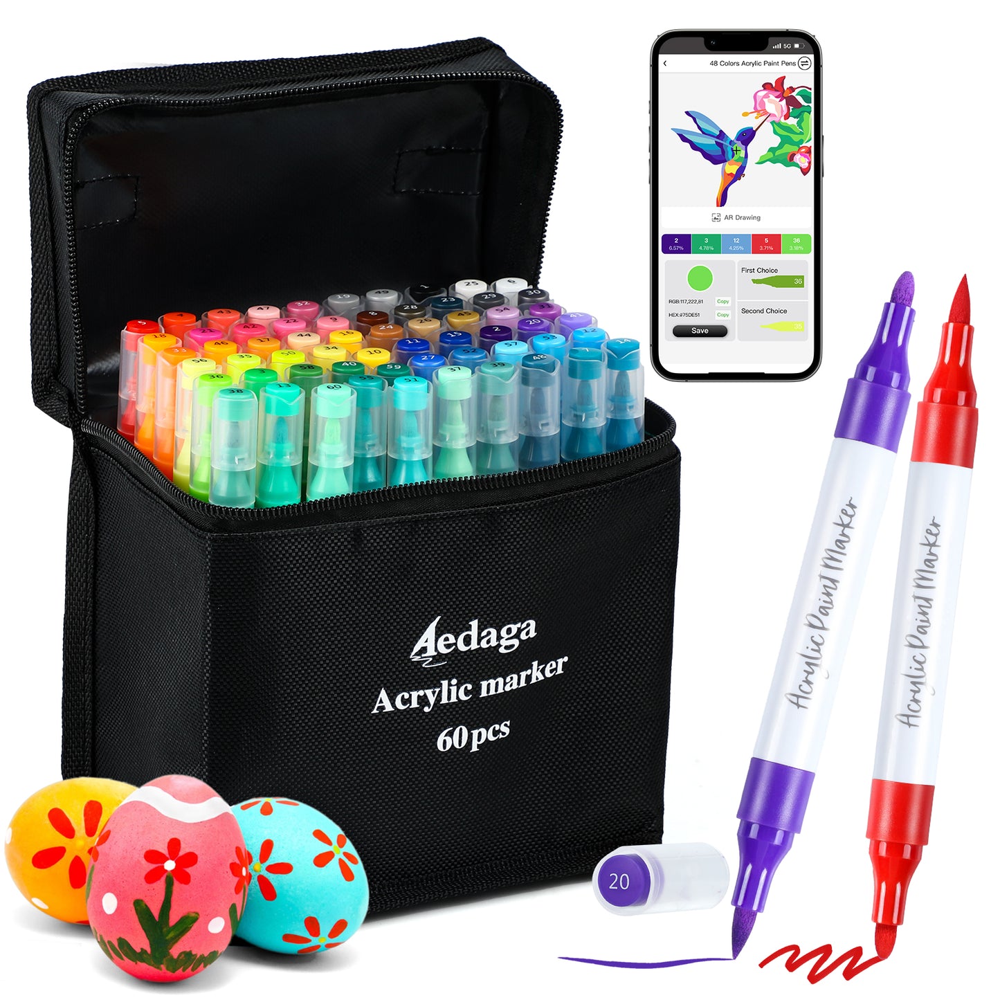 60 Colors Acrylic Paint Pens with Free App