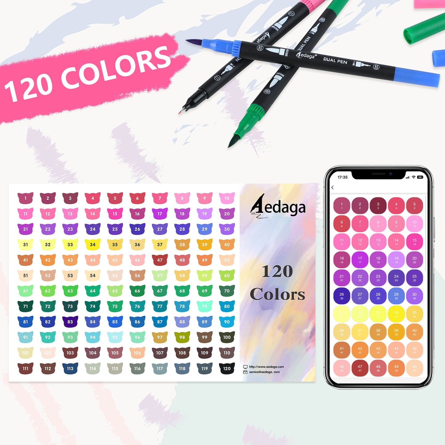 120 Colors Numbered Dual Tip Brush Pens with Free App