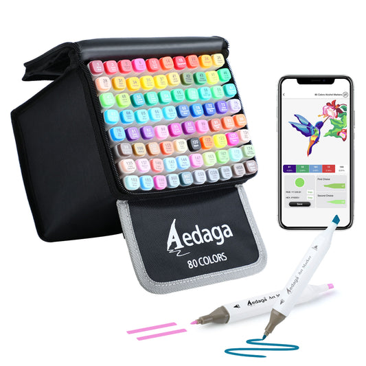 Aedaga 80 Colors Alcohol Markers with Free App