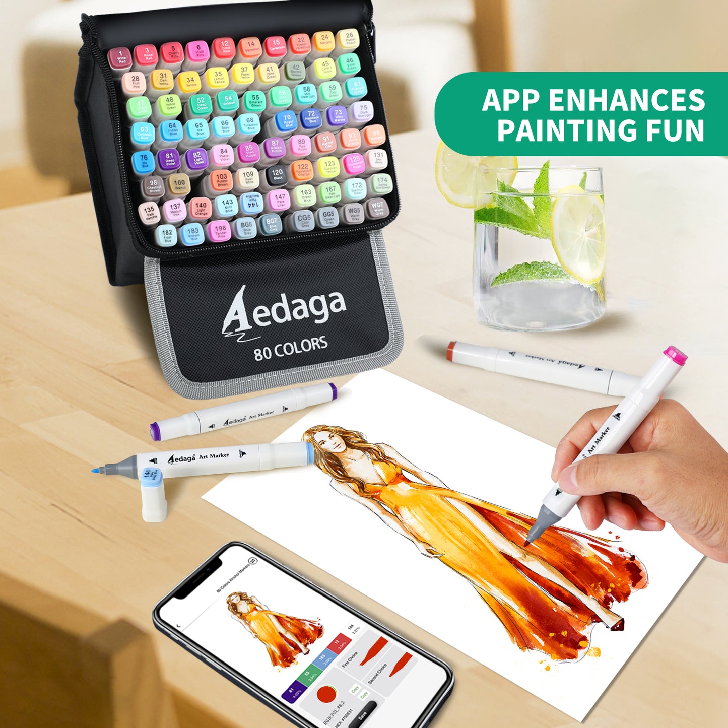 Aedaga 80 Colors Alcohol Markers with Free App